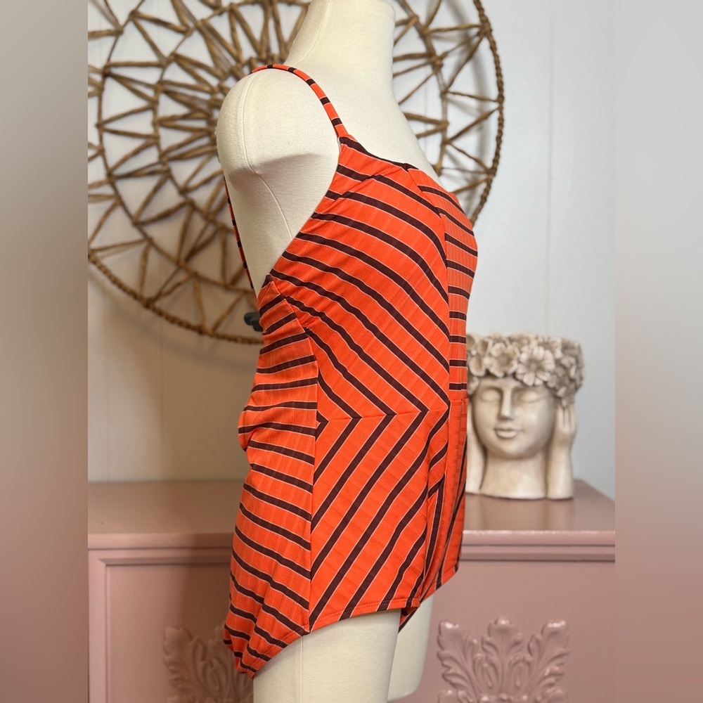 Women’s retro-style Orange and navy Striped Swimsuit‎ 1X. Tried on but not worn - Picture 2 of 4